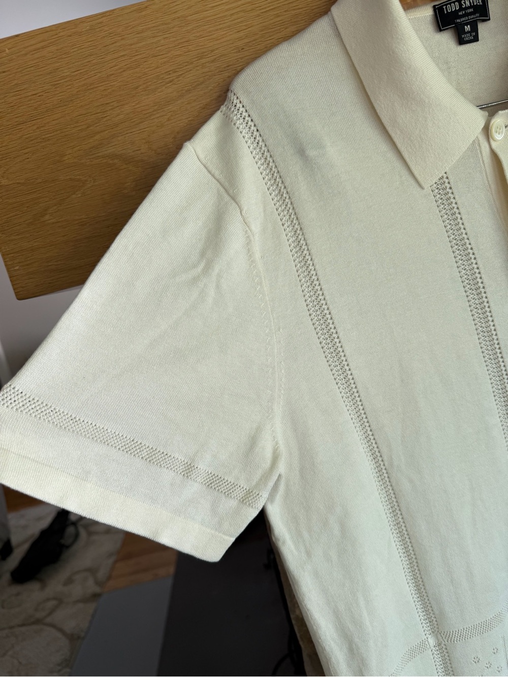 Todd Snyder Silk Cotton Eyelet Knit Shirt Cream Size L - Picture 11 of 14